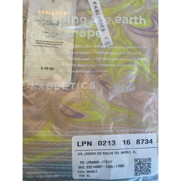 Fabletics Women’s Loveday Short-Sleeve Raglan Tee Marble Pastel Size XL NEW Crop - Picture 6 of 8
